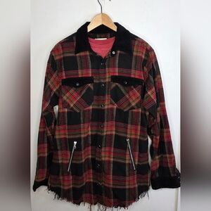 ORO Made In Los Angeles Red Plaid Shirt, Side Zip Pockets, Unisex Xl Wom, MED M